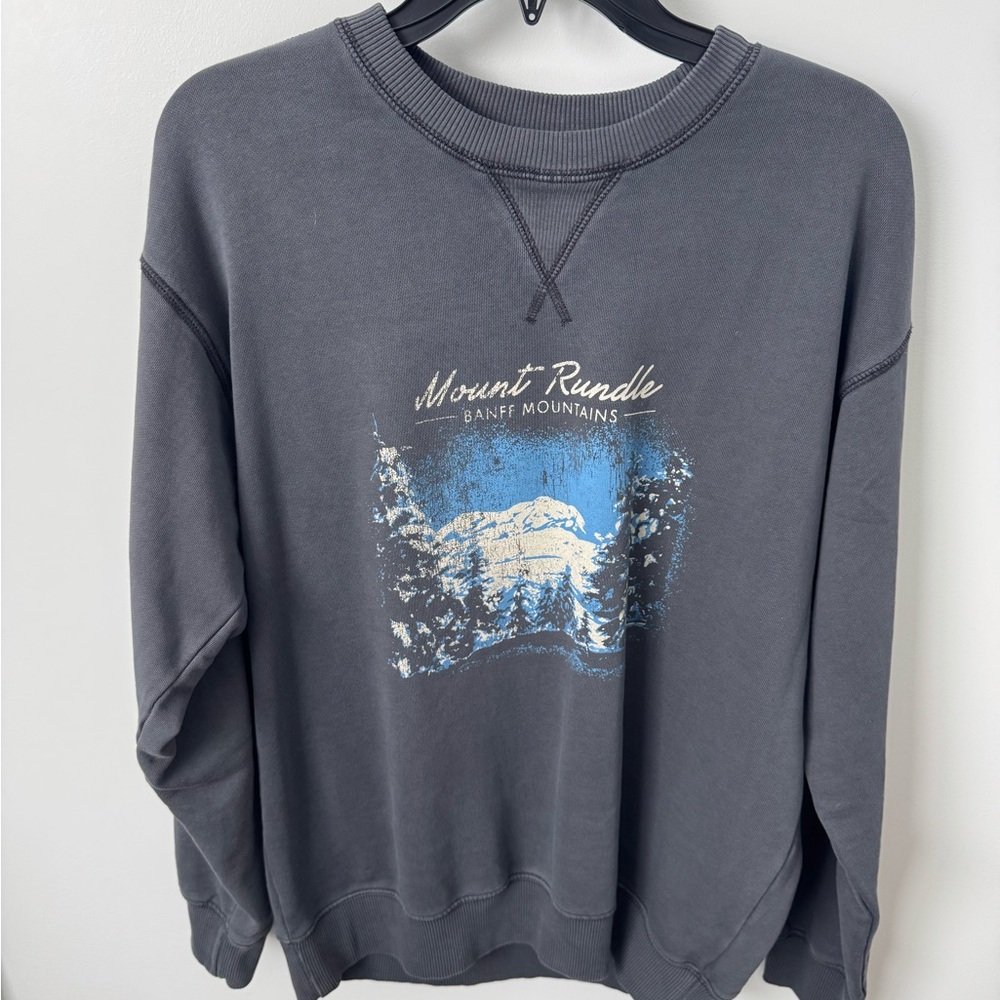 Arizona Jean Company Charcoal and Blue Graphic Crewneck Sweater